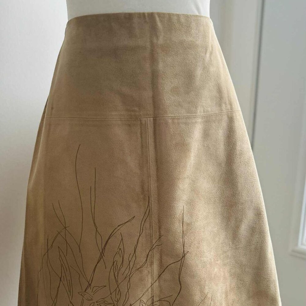 Kenneth Cole New York Sand Suede Botanical-Print Midi Skirt – US 12 - Picture 1 of 13